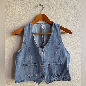 Princess Polly Thayer Denim Vest Mid Blue Size 4 Crop Top Western Cowgirl Barbie